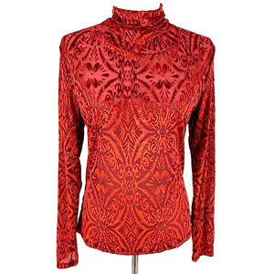 Miduo Top Women's L Y2K NWT Burnout Velvet Burnt Orange Mesh Flocked Baroque